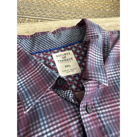 Mens Society Of Threads Comfort Stretch Slim Fit Plaid Long Sleeve Button-Down S - Picture 5 of 7